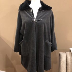 Le Moda Cozy Cape with Faux Fur Collar